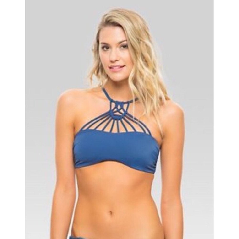 NWT Tori Praver Seafoam Macrame High Neck Bandeau